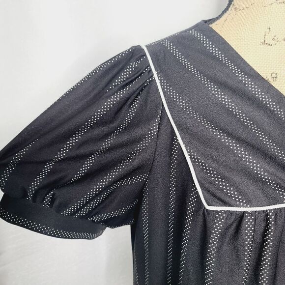 Vintage 60s 70s Dark Boho Black White Polka Dot Mumu House Dress - Picture 4 of 15